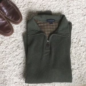 Land's End mens' half zip sweater -suede patches